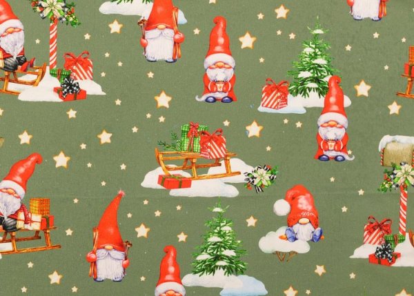Christmas Elf cotton fabric with christmas elves and presents
